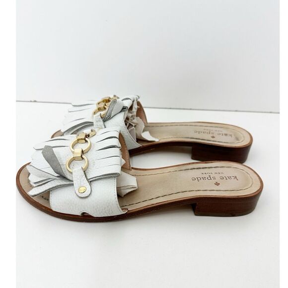 Kate Spade Brie White Leather Fringe Slide Sandal Size 7 - Picture 6 of 12